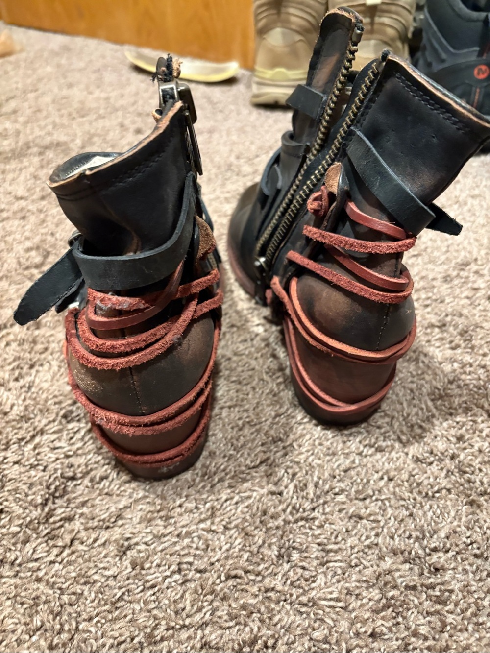 Freebird by Steven Black Leather Ankle Booties with Buckle Accents - Picture 4 of 10